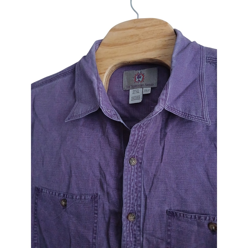 Vintage The Territory Ahead Purple Silk Linen Shirt XXL Short Sleeve Button Down